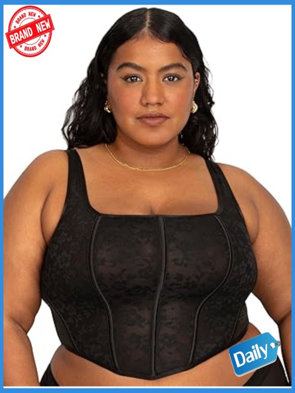 Black Satin Corset Bustier Top with Flexible Boning, Plus Size